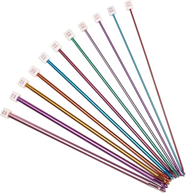 11PCS Crochet Hook Set, Tunisian Afghan Knitting Hook Needle Set Colorful Aluminum Knitting Tool Accessories Knit Needle Weaving Tools Sweater Needle Crochet Kits for Beginners, 11 Sizes 2mm-8mm