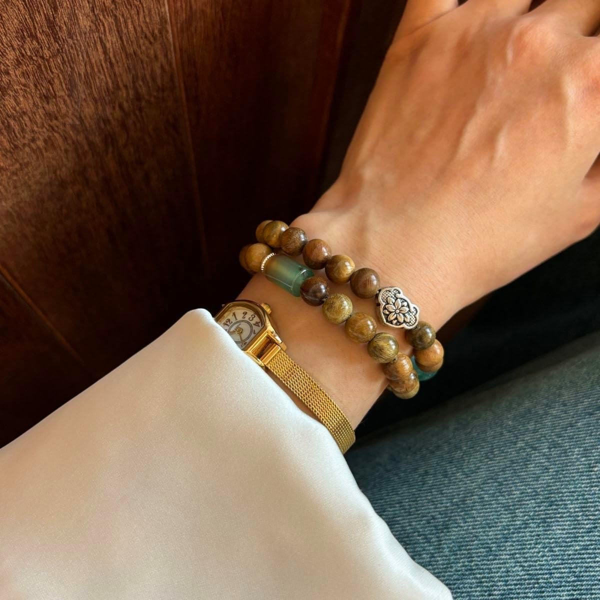 Green Sandalwood & Agate Double Wrap Bracelet – Calming Energy, Grounding Spirit, Inspired by Traditional Chinese Aesthetics - Image 6