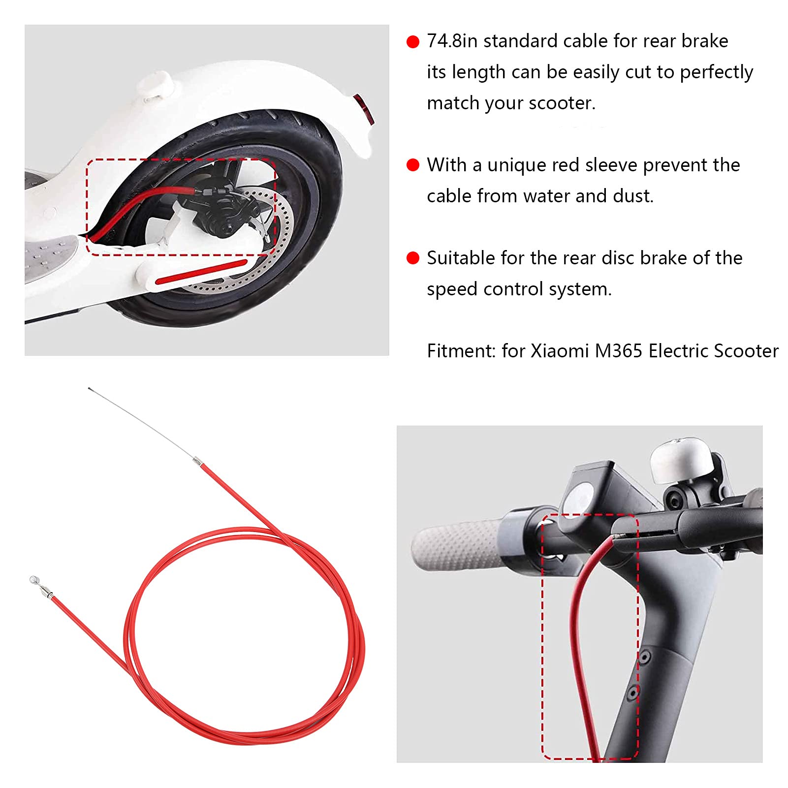Kabel hamulca elektrycznego skutera, długość 74,8 cala Odporność na rdzę Łatwy w instalacji Kabel hamulca do skutera elektrycznego Xiaomi M365