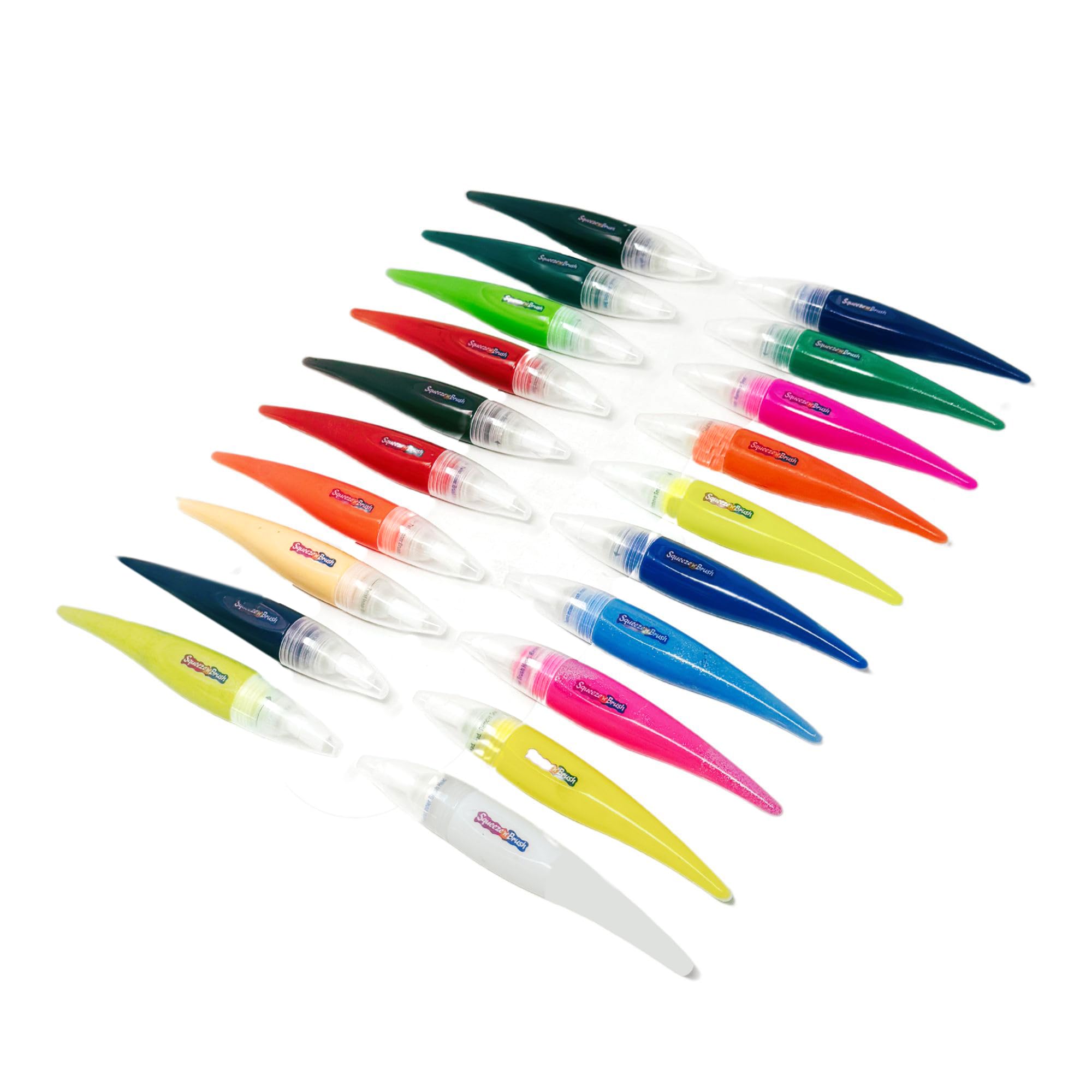 Squeeze 'N Brush Lot de 20 peintures lavables à pointe pinceau pour enfants - Pinceaux compressibles pour tout-petits et adolescents (mélange de couleurs)
