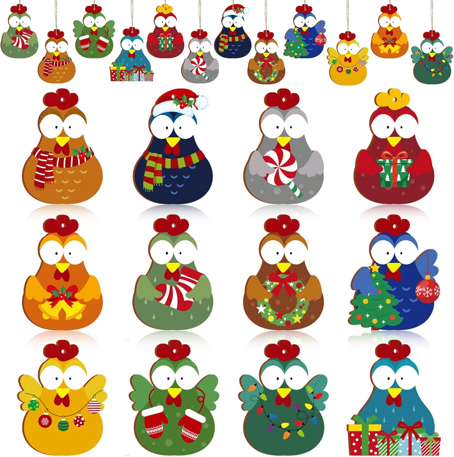 Capoda 24 Pcs 12 Days Christmas Wooden Ornaments Tree Hanging Set, Chick