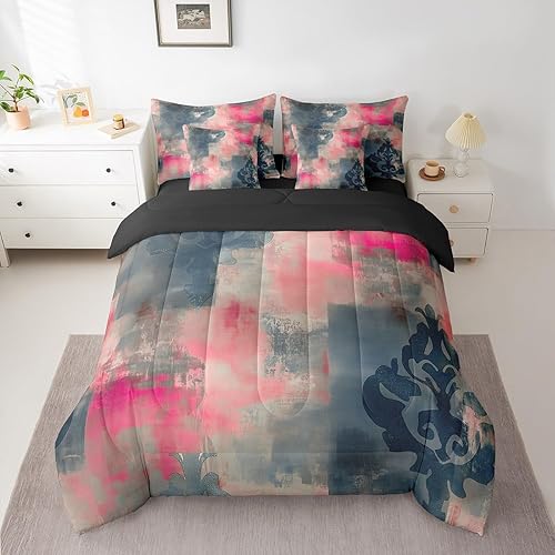 Feelyou Kids Adult Abstract Art Comforter Set with Sheets Abstract with Damask 7