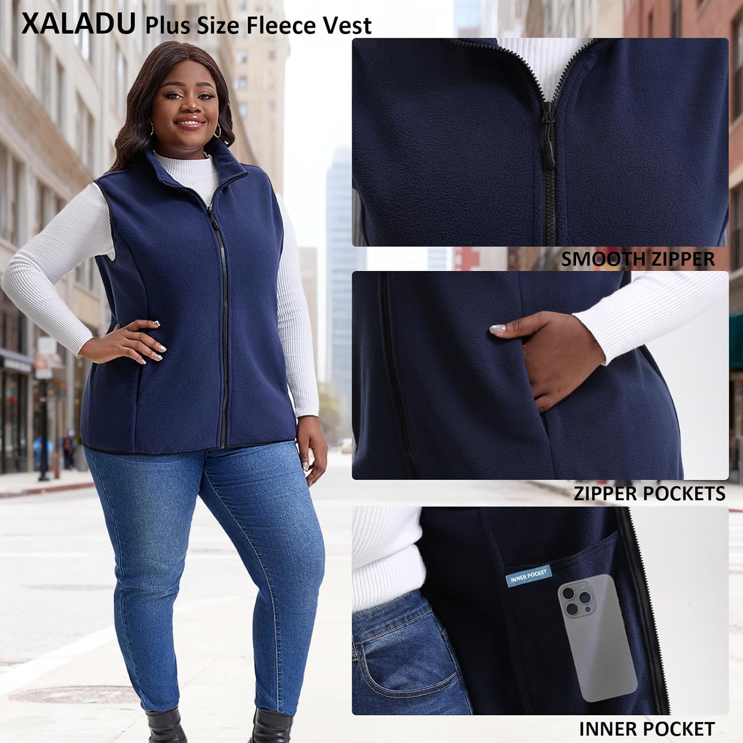 Women's Plus Size Fleece Vest,1X-5X Warm Soft Fleece Vests for Women - Image 4