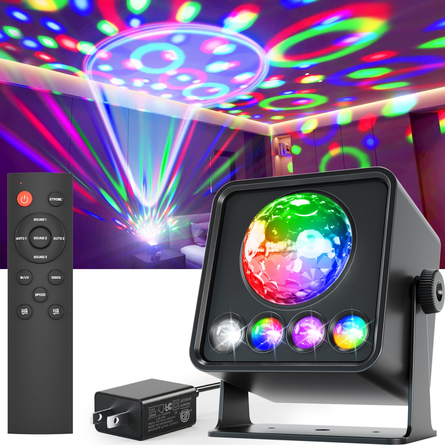 Sunset Lamp Disco Ball Party Lights, Dj Disco Light with Sound Activated Strobe Light Stage Lights for Birthday Home Room Dance Parties Halloween Wedding Bar Pub Club Karaoke KTV Christmas Decorations