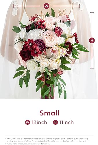 Miniatura 6 de Ling's Moment Burgundy Bridal Bouquet, 11 Inch Marsala Blush Wedding Bouquets for Bride, Silk Round Bridal Bouquets for Wedding, Ceremony,