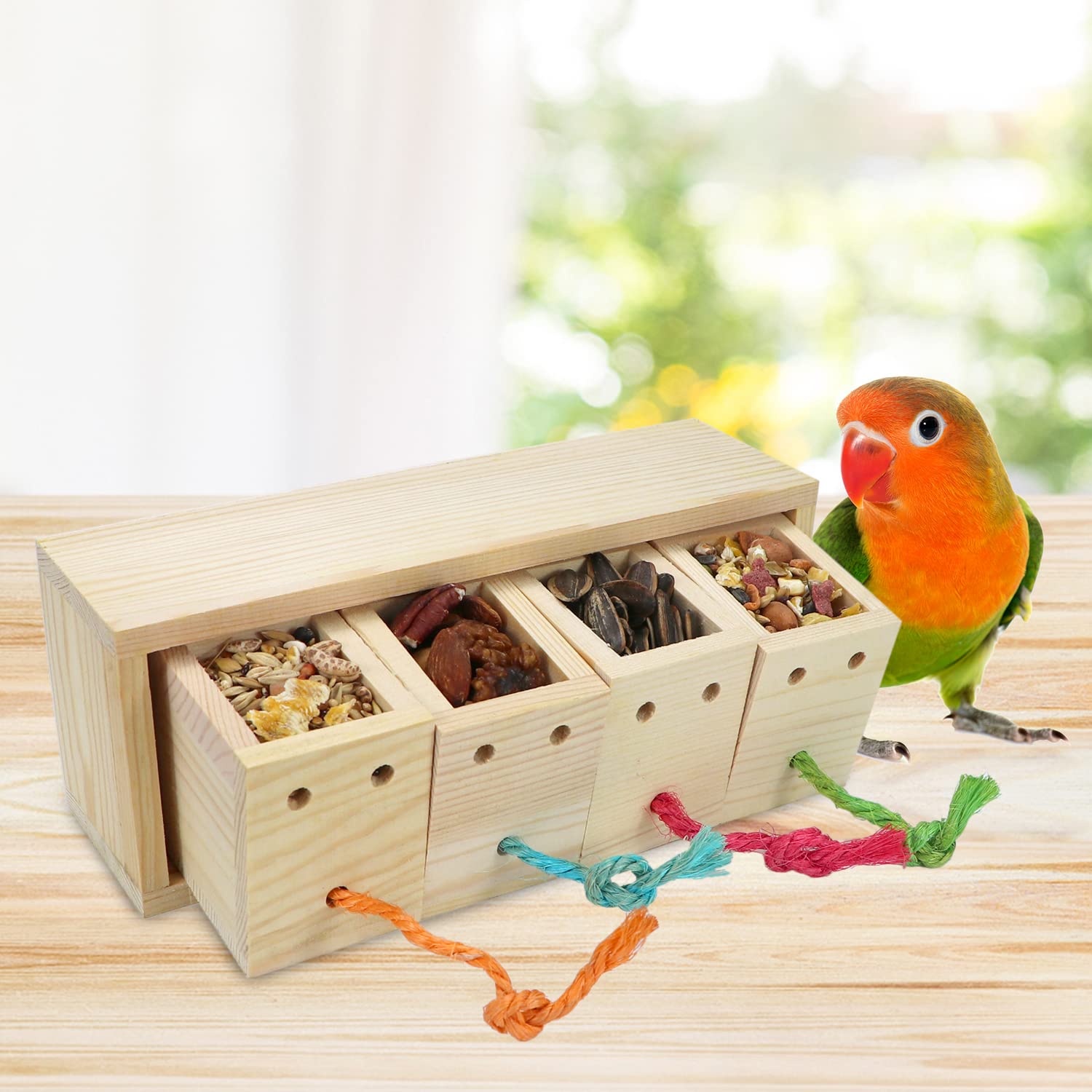 Litewoo Bird Foraging Feeder Toy Training Intelligence Box Wooden for Parrot Budgie Parakeet Cockatiel Conure African Grey Cockatoo Amazon Finch Canary - image 3