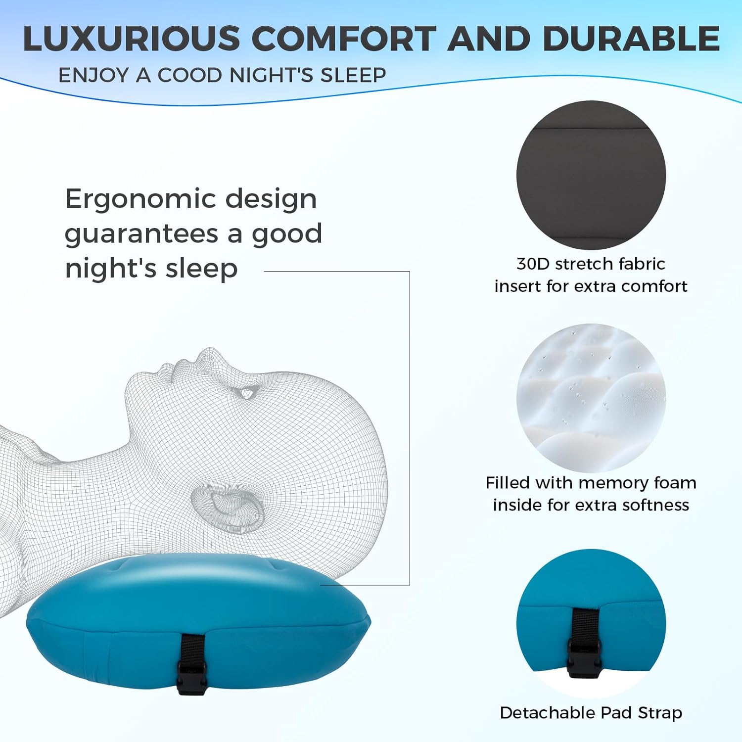 KingCamp 2 Pice Camping Pillow for Neck & Lumbar Support Travel Pillow Ergonomic Design Ideal Inflatable Pillow as Backpacking Gear Compact for Camping Hiking Backpacking