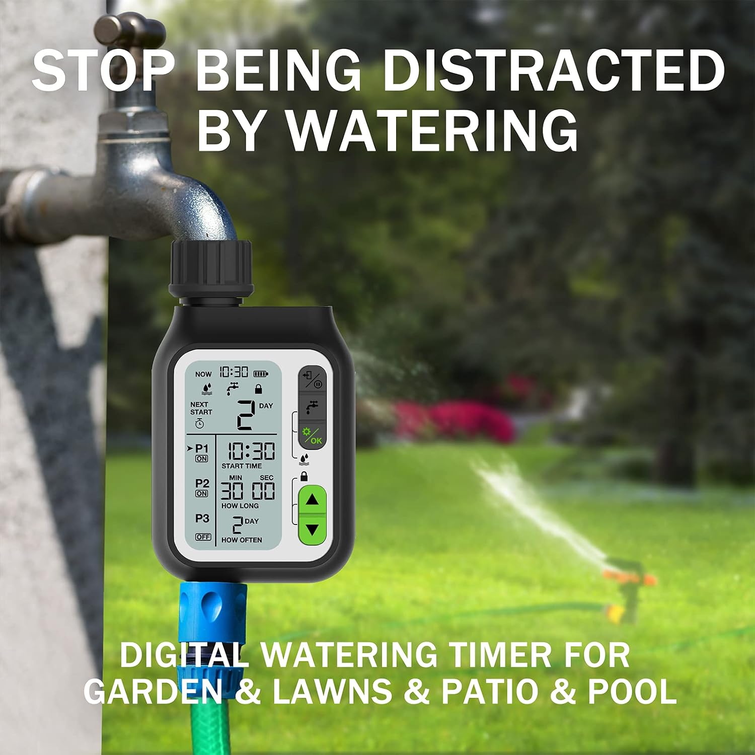 Kazeila Water Timer connected to an outdoor faucet