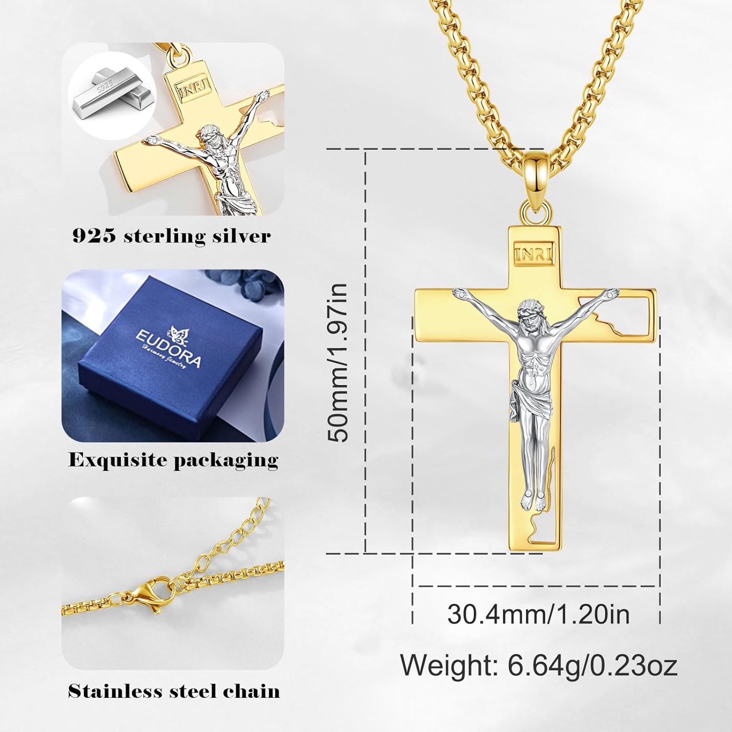 EUDORA 925 Sterling Silver St Christopher/St Benedict/St Michael/Virgin Mary/San Judas Tadeo/Good Shepherd Cross/Archangel Necklace Medal Pendant Protection Religious Amulet Jewelry For Men Women - Image 7