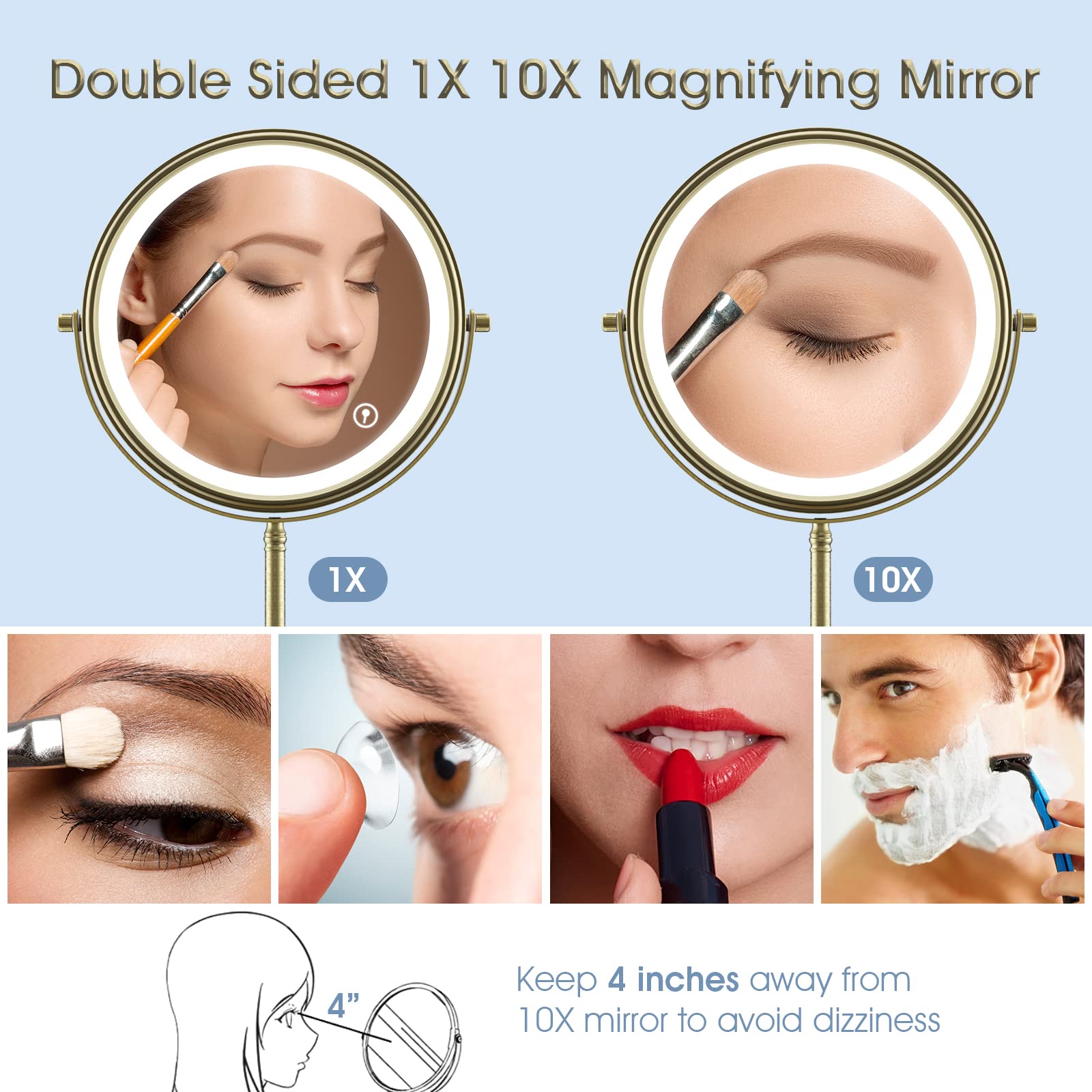 zelaxy Makeup Mirror with Lights 8 Inch, Vanity Mirror Rechargeable Double Sided 1X 10X Magnifying - Image 4
