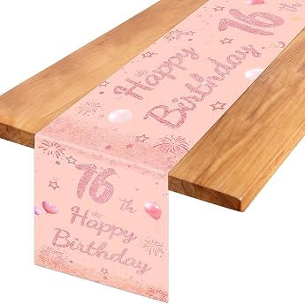 TaimeiMao Table Runner Decoration 16th Birthday Girl Rose Gold 180 x 35 cm Colourful Happy Birthday tablecloth happy birthday table runner for birthday table decoration birthday for boys and girls