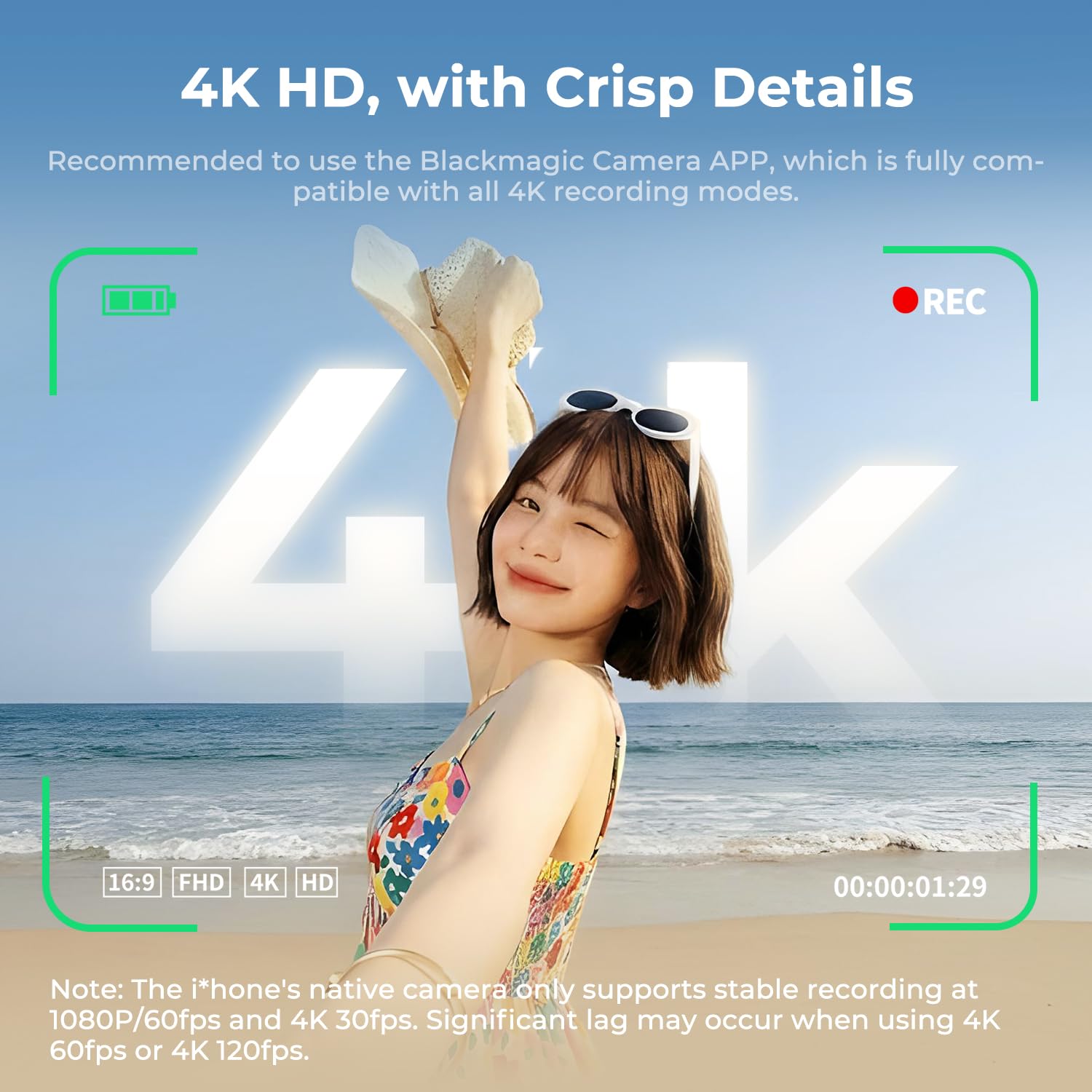 K&F CONCEPT 5-calowy bezprzewodowy monitor do selfie, magnetyczny monitor 4K o zasięgu 50 m do vlogowania, kompatybilny z telefonami iPhone, Samsung i Android