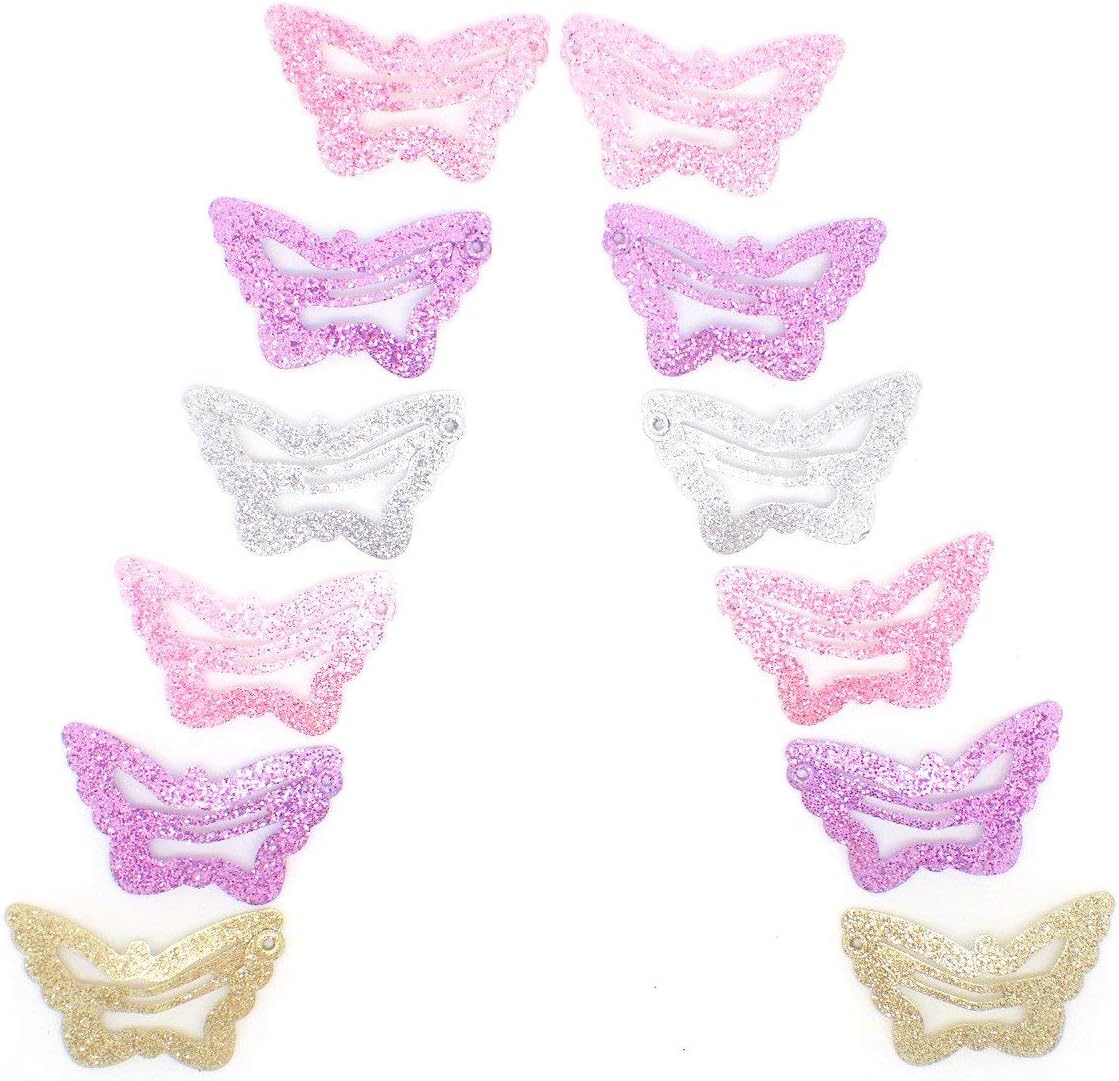Topkids AccessoriesBaby Girls Hair Clips Glitter Small Mini Snap Hair Clip Bendies Sleepies Little Girls Babies Tiny Clips 3cm / 1.2" (12pc Butterfly)