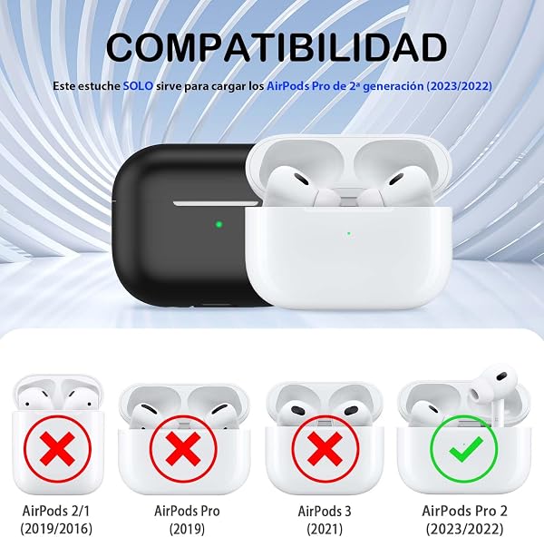 MHYALUDO Funda para AirPods Pro de 2ª generación, Funda para AirPods Pro de Silicona Suave anticaída de Grado Militar Que Absorbe los Golpes, Tacto de Piel con Llavero y Kit de Limpieza,Negro - 4
