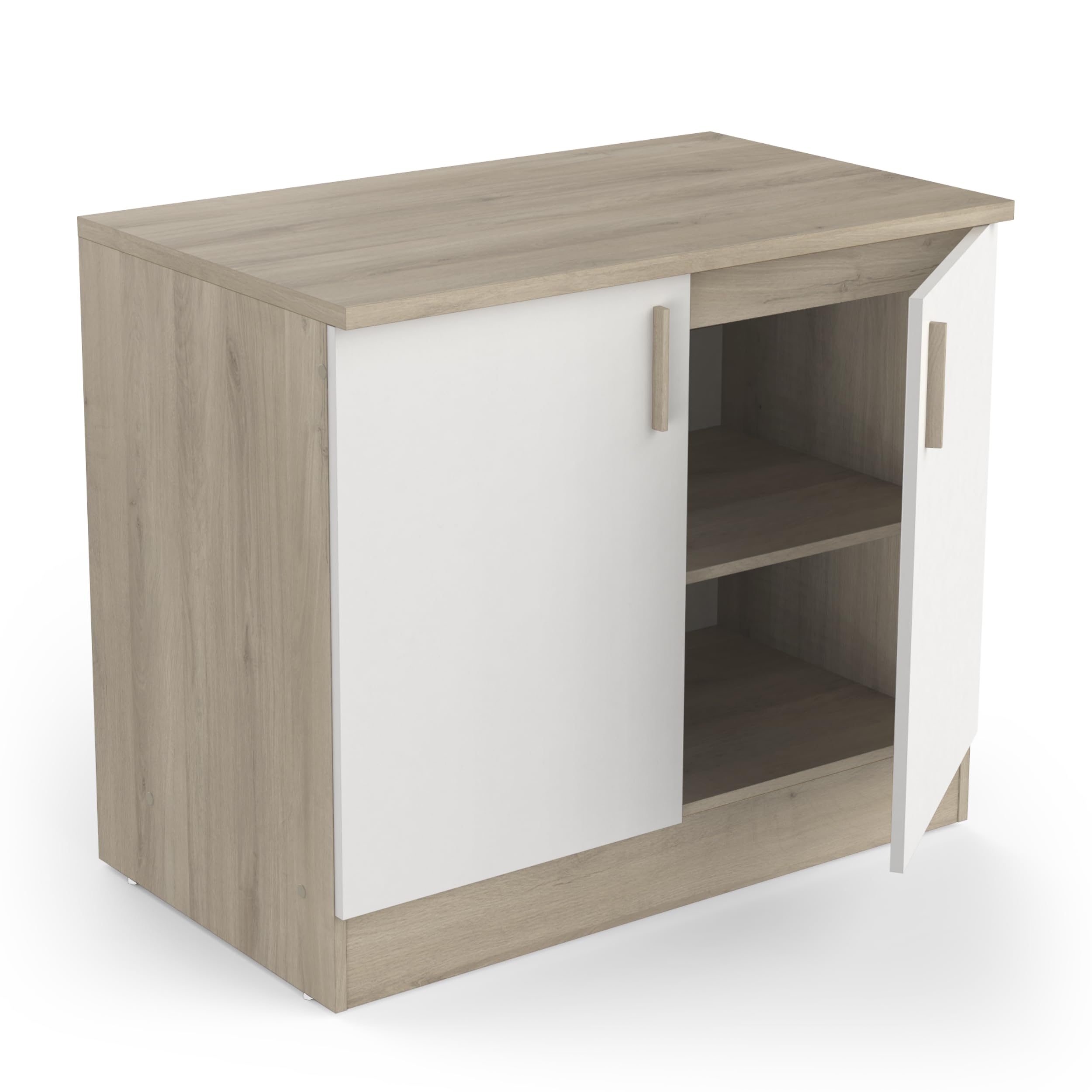 Meuble Bas De Cuisine Modulable 2 Portes - Cuisine Complete ‟ORIGAN” – Coloris Blanc Mat & Chêne - 100 x 30 x 70 cm