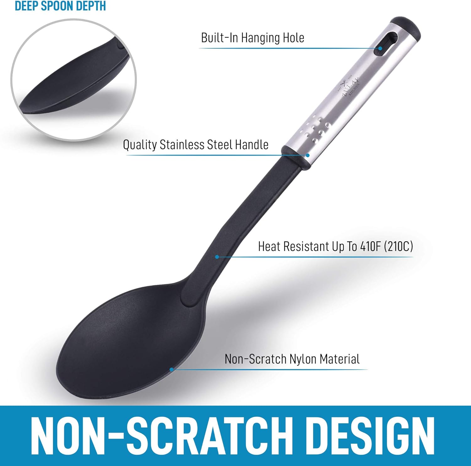 Zulay Nylon Serving Spoon - Cooking Spoon With 410°F Heat Resistant Handle - Large Kitchen Serving Spoon For Soups, Stews, and Sauces - Non-Scratch and Nonstick Nylon Kitchen Spoon: Home & Kitchen