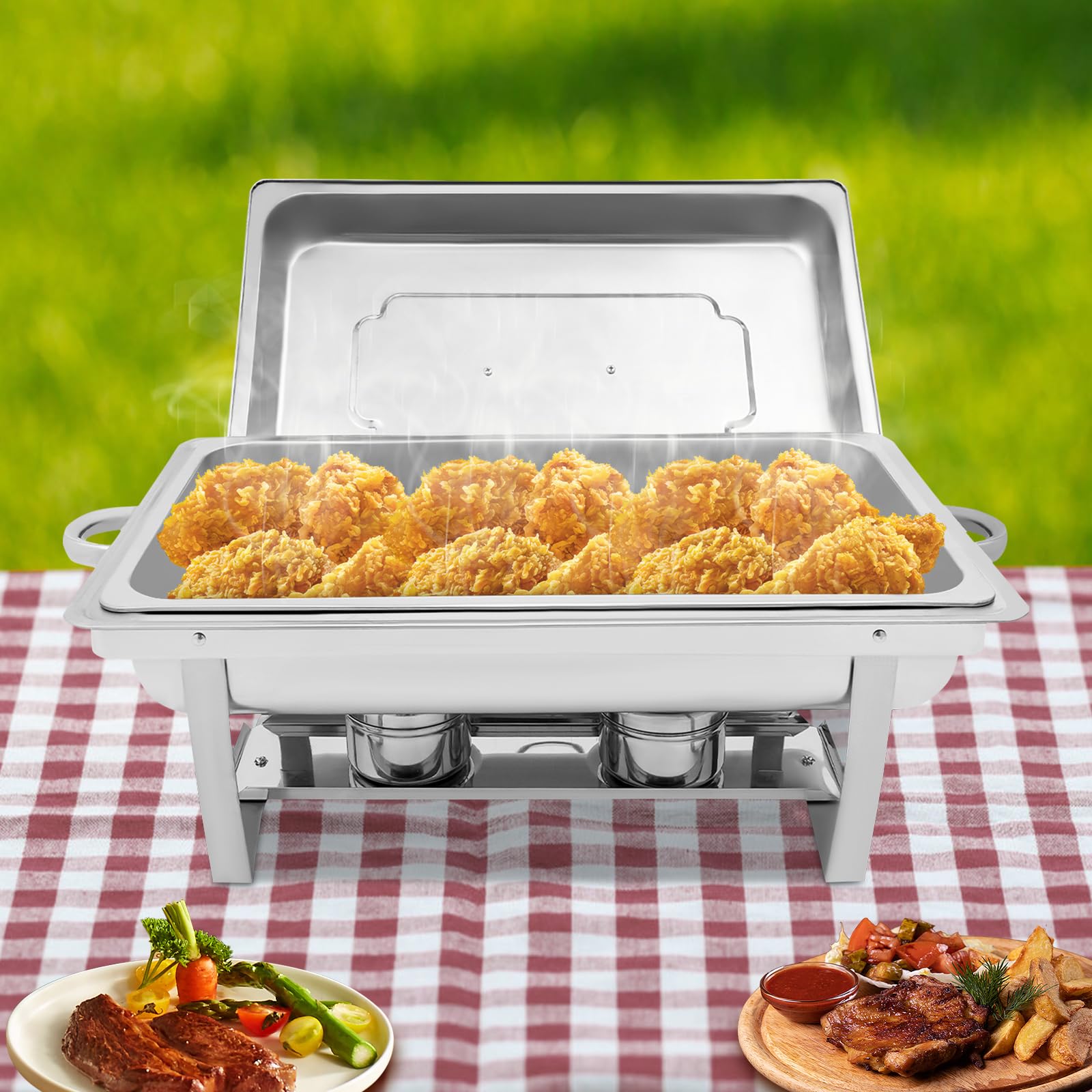 Chafing Dish 9L Credenza Riscaldata con Coperchio Riscaldatore Piatto in Acciaio Inossidabile Rettangolare per Famiglia, Feste, Hotel, Caffetterie