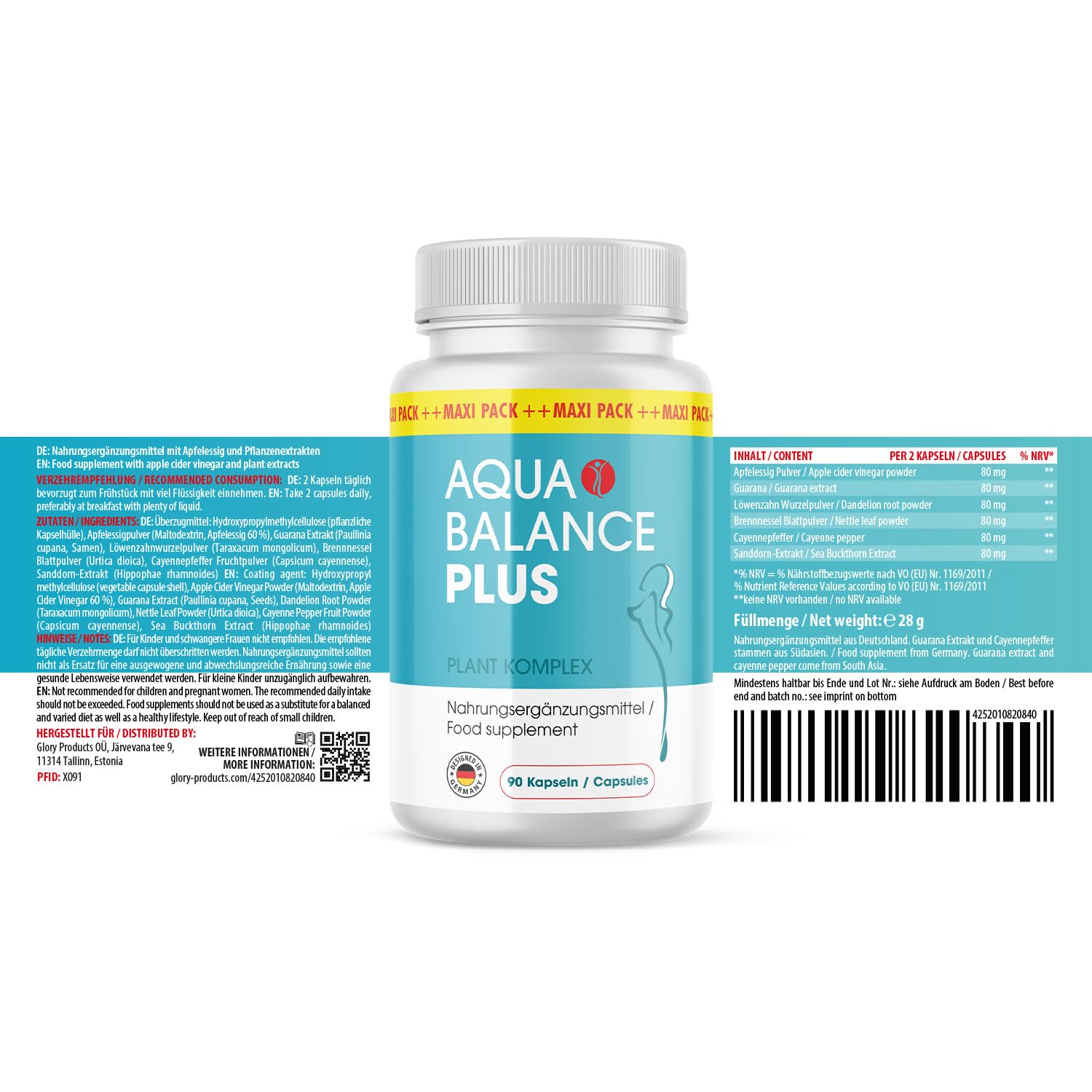 Aqua Balance Plus Kapseln | Ihr idealer Beigleiter | Reich an Apfelessigpulver | 90 Kapseln