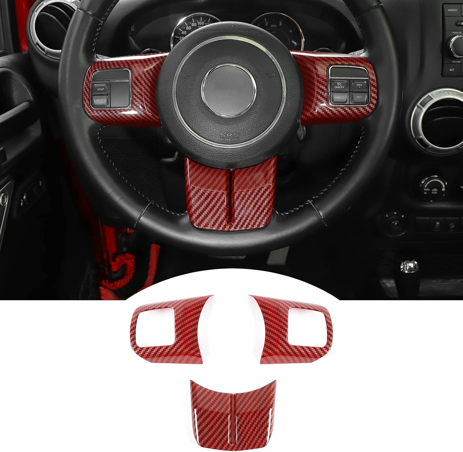 JeCar Interior Steering Wheel Decoration Trim Kits for 2011-2018 Jeep Wrangler JK/2011-2013 Grand Cherokee/2011-2016 Jeep Compass & Patriot, Pink