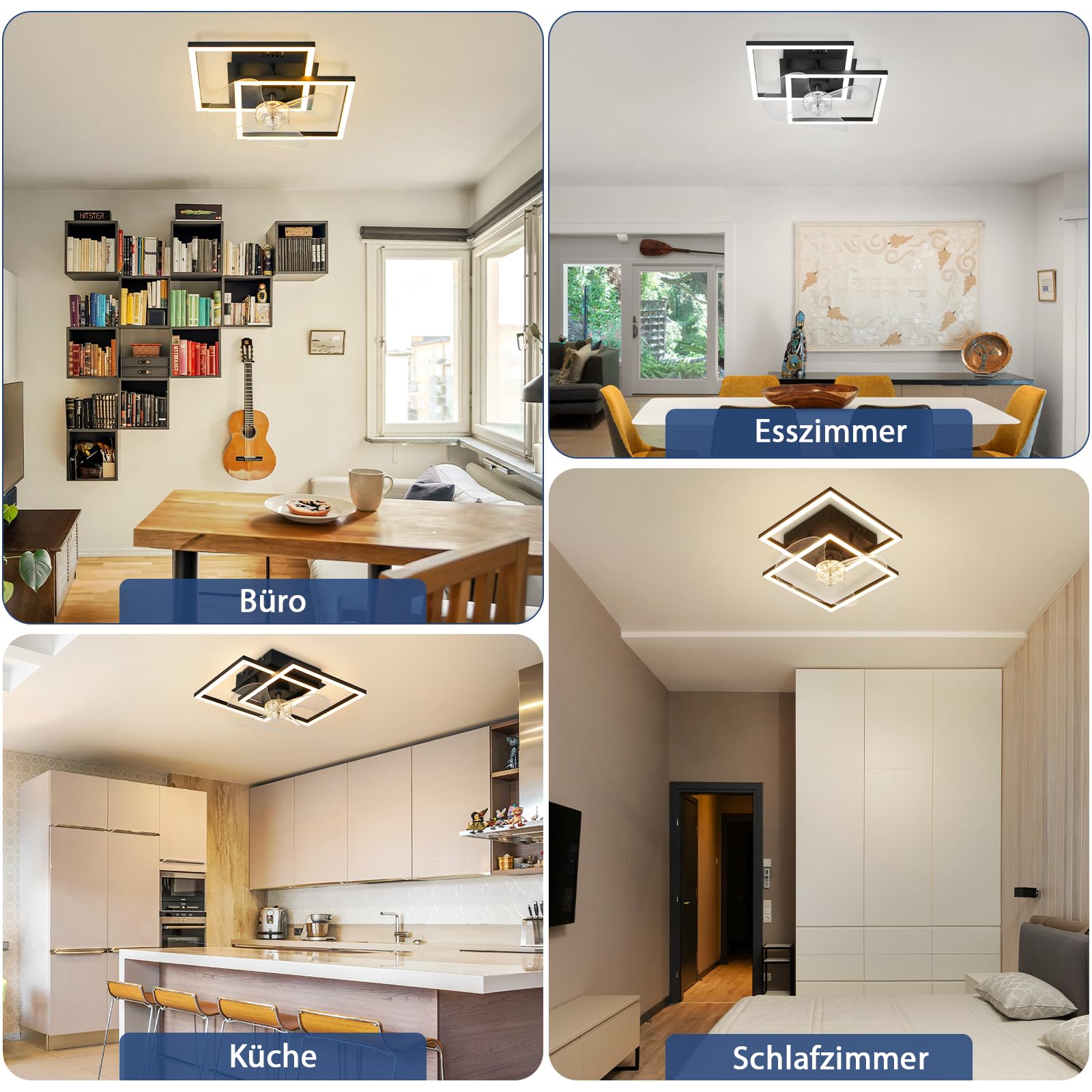 Homefire Ventilador de techo con luz - LED lampara Ventilador techo silencioso y mando a distancia negro 3000-6500K Dimmable moderno ventiladores de techo 6 velocidades motor DC para Dormitorio