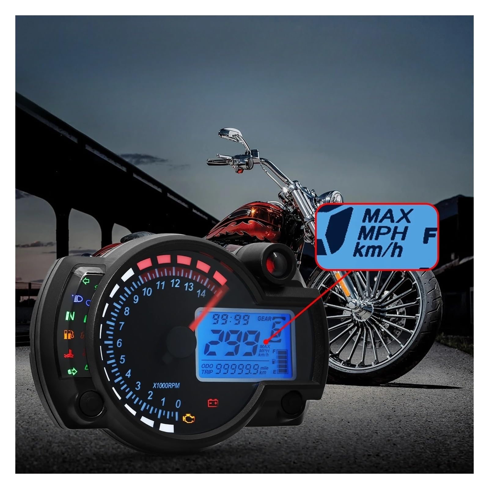Cuentakilómetros Motocicleta Velocímetro Digital Universal para Motocicleta, con LED, para Tablero De Instrumentos, para Motocross, con Contador De Horas, Velocímetro Y Odómetro.