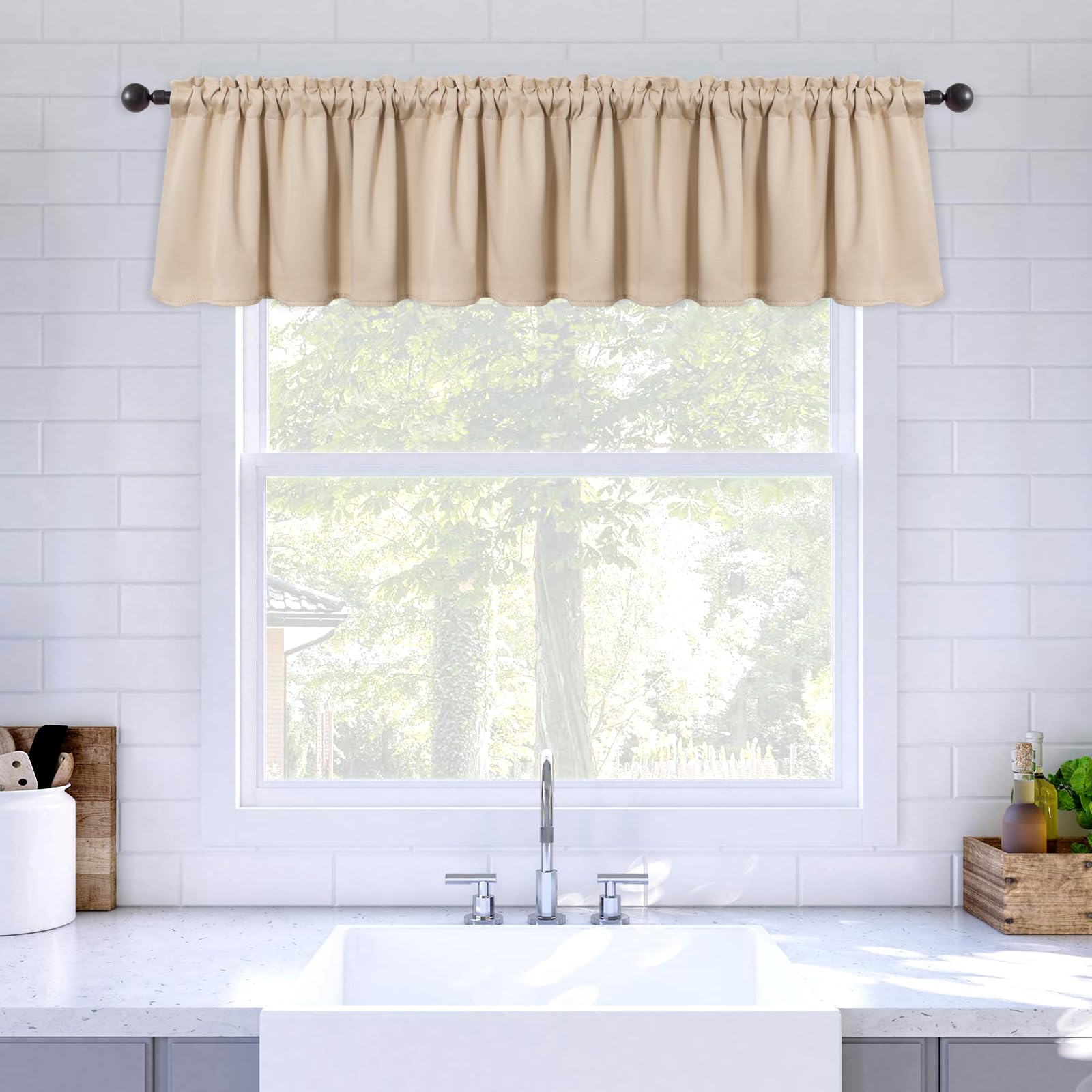 MIULEE Blackout Valance Rod Pocket Thermal Insulated Window Treatment Tiers Solid Short Curtain for Small Window Bedroom 42 x 18 Inches 1 Panel Beige