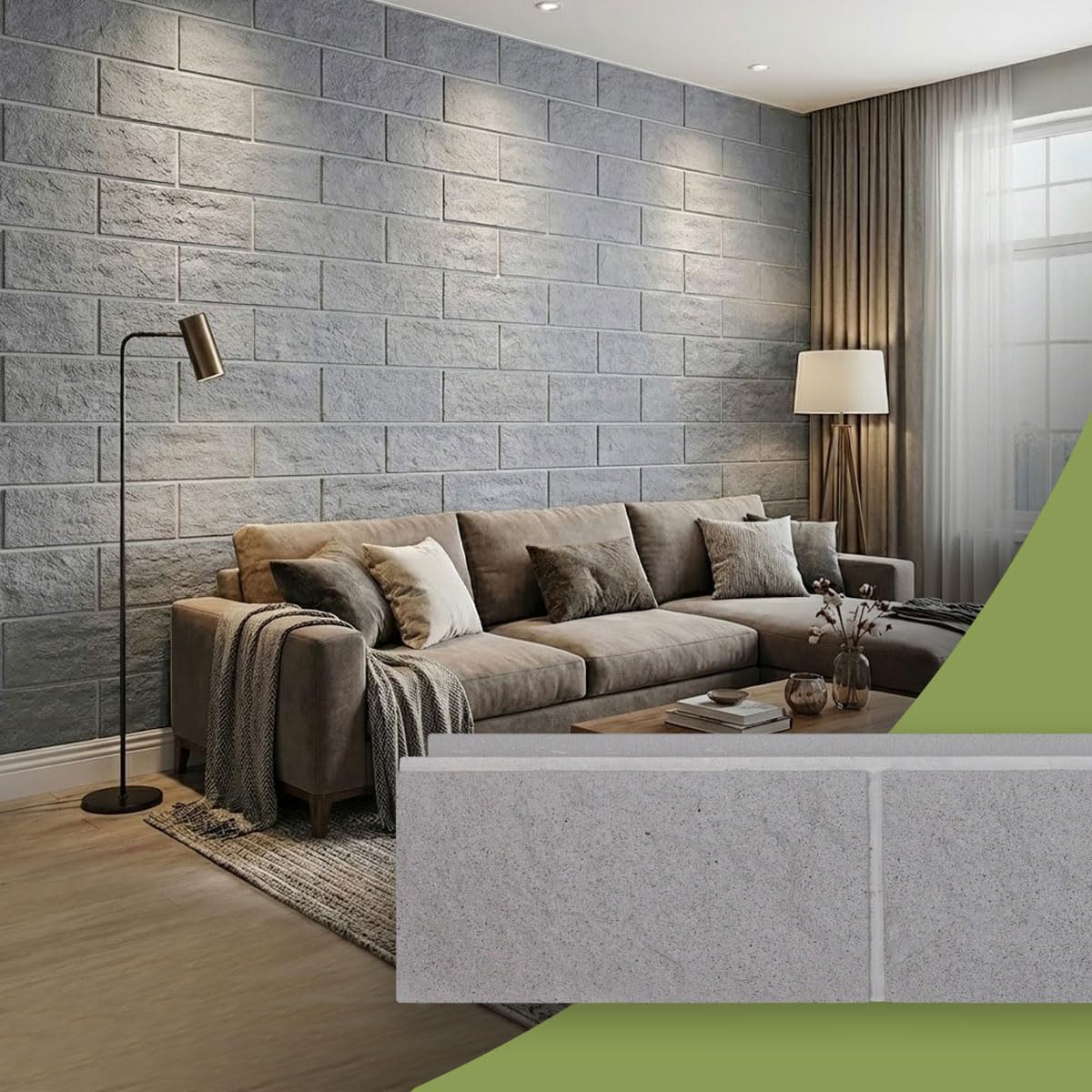 EverStone Split-Face Cinder Block Faux Concrete Panel, 81 1/4"W x 9"H x 1 1/4"D, Smokey Pearl