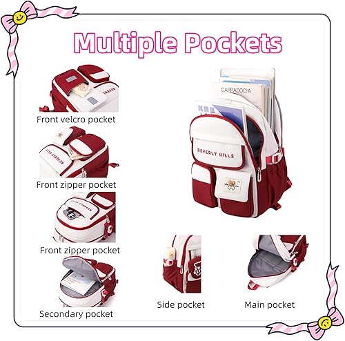 Miniatura 4 de ZHANAO - Mochila rodante con bloques de color para niñas, bolsa escolar kawaii con ruedas, mochilas con carro para estudiantes de primaria