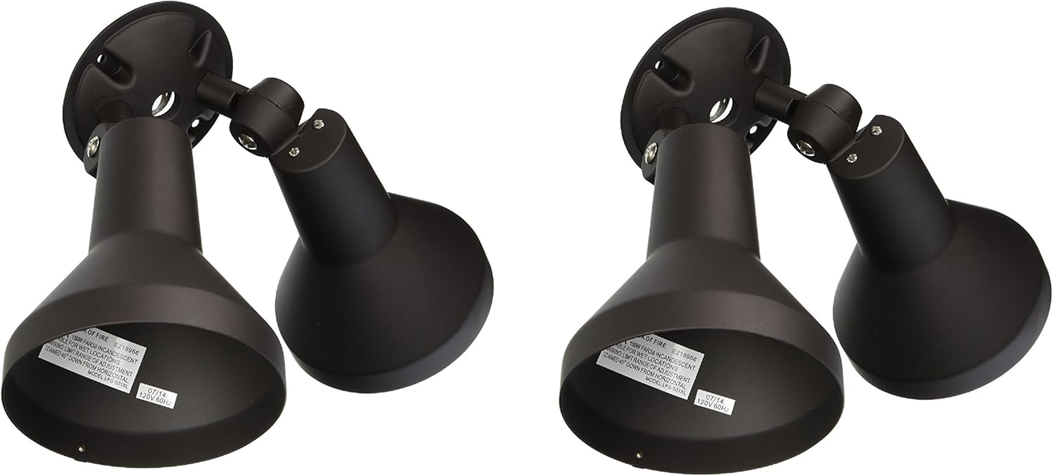 Two Light Outdoor Heavy Duty Cast Aluminum Durable Weather Proof Security Flood Light, Bronze (2-Pack)