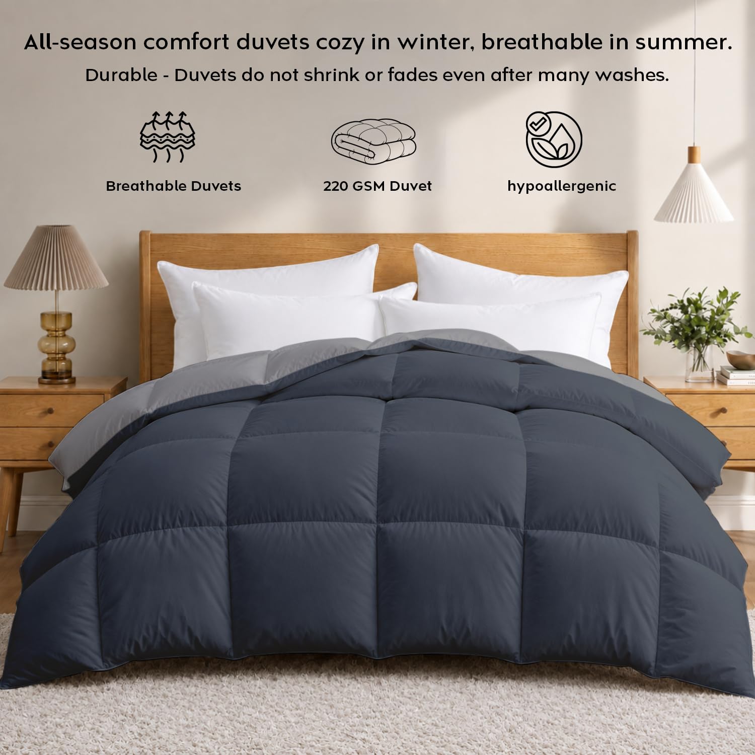 AYKA Reversible Comforter 220 GSM Microfiber Reversible AC Comforter/Blanket for Winter/Quilt/Dohar/Duvets for King Size Blanket/Comforter Double Bed (Grey & Charcoal, 90 * 100) 2