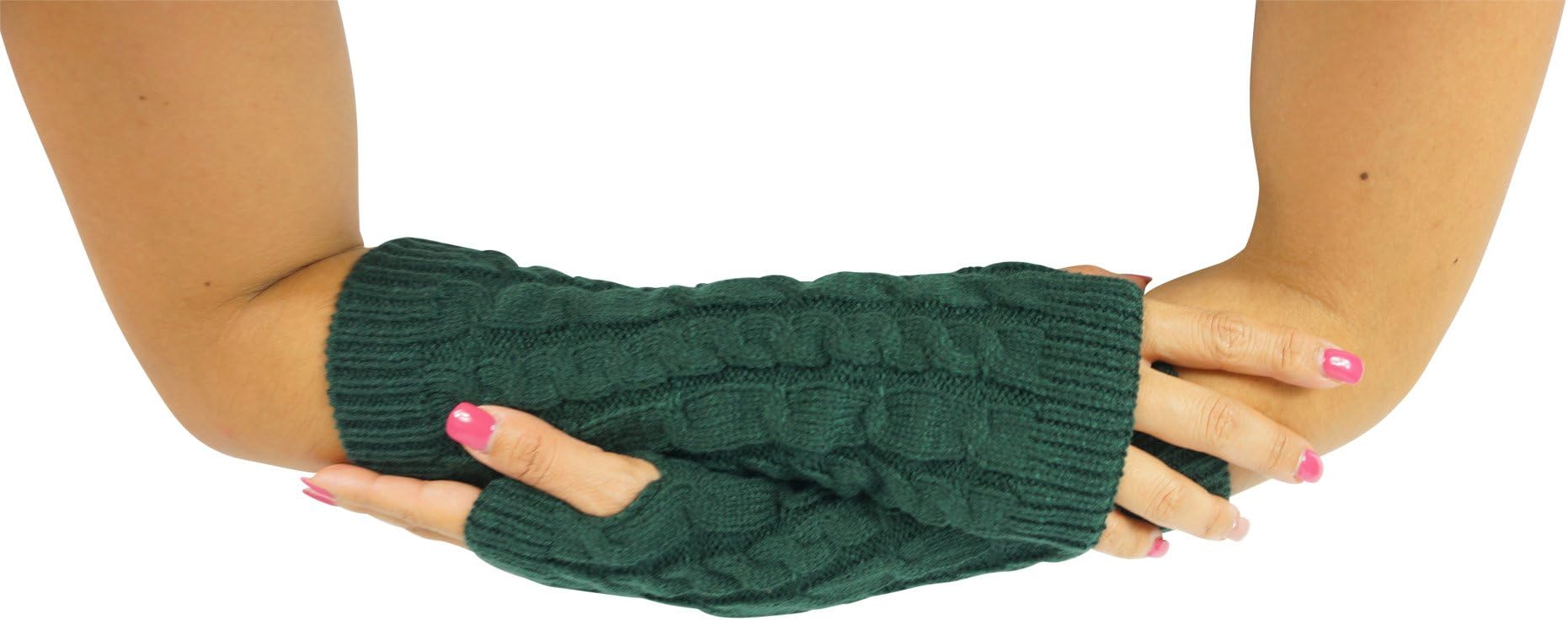 Knitted Fingerless Gloves for Women Winter Knitted Gloves Arm Warmers (Forest Green)