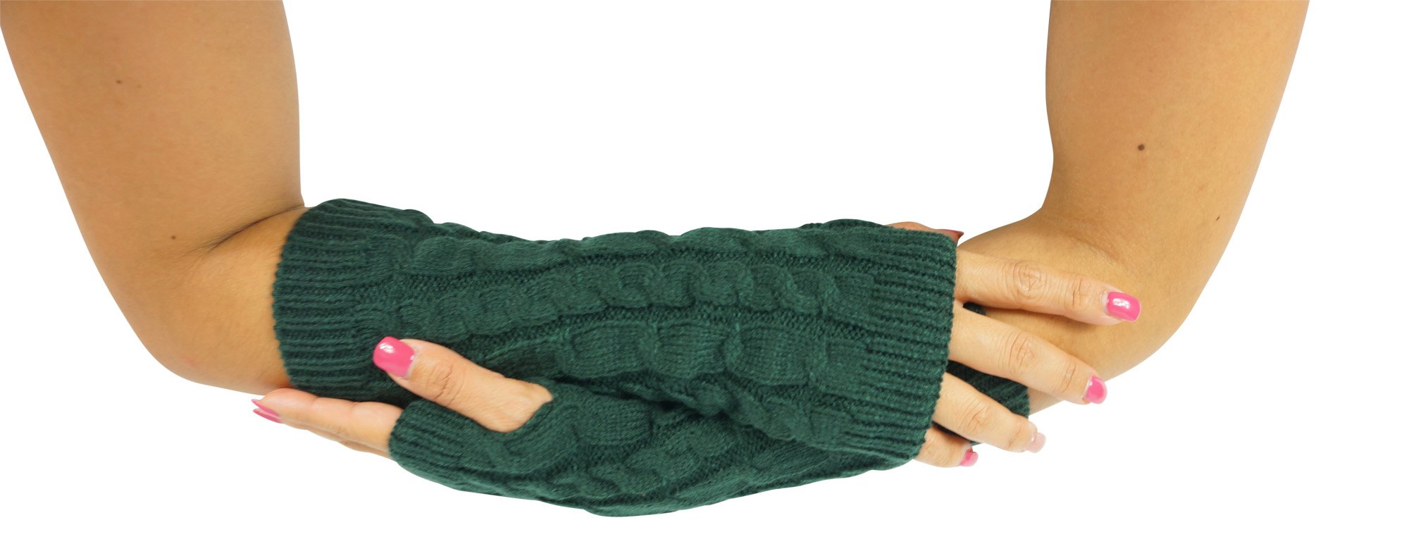 Knitted Fingerless Gloves for Women Winter Knitted Gloves Arm Warmers (Forest Green)