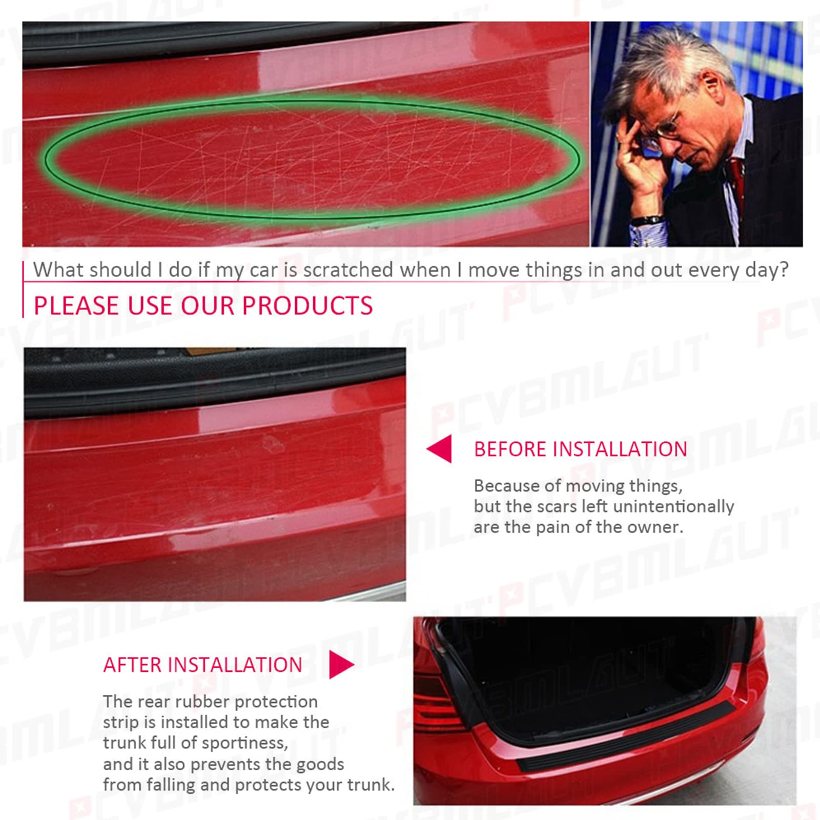 Snapklik.com : PCVBMLAUT Rear Bumper Protector Universal Black Rubber ...