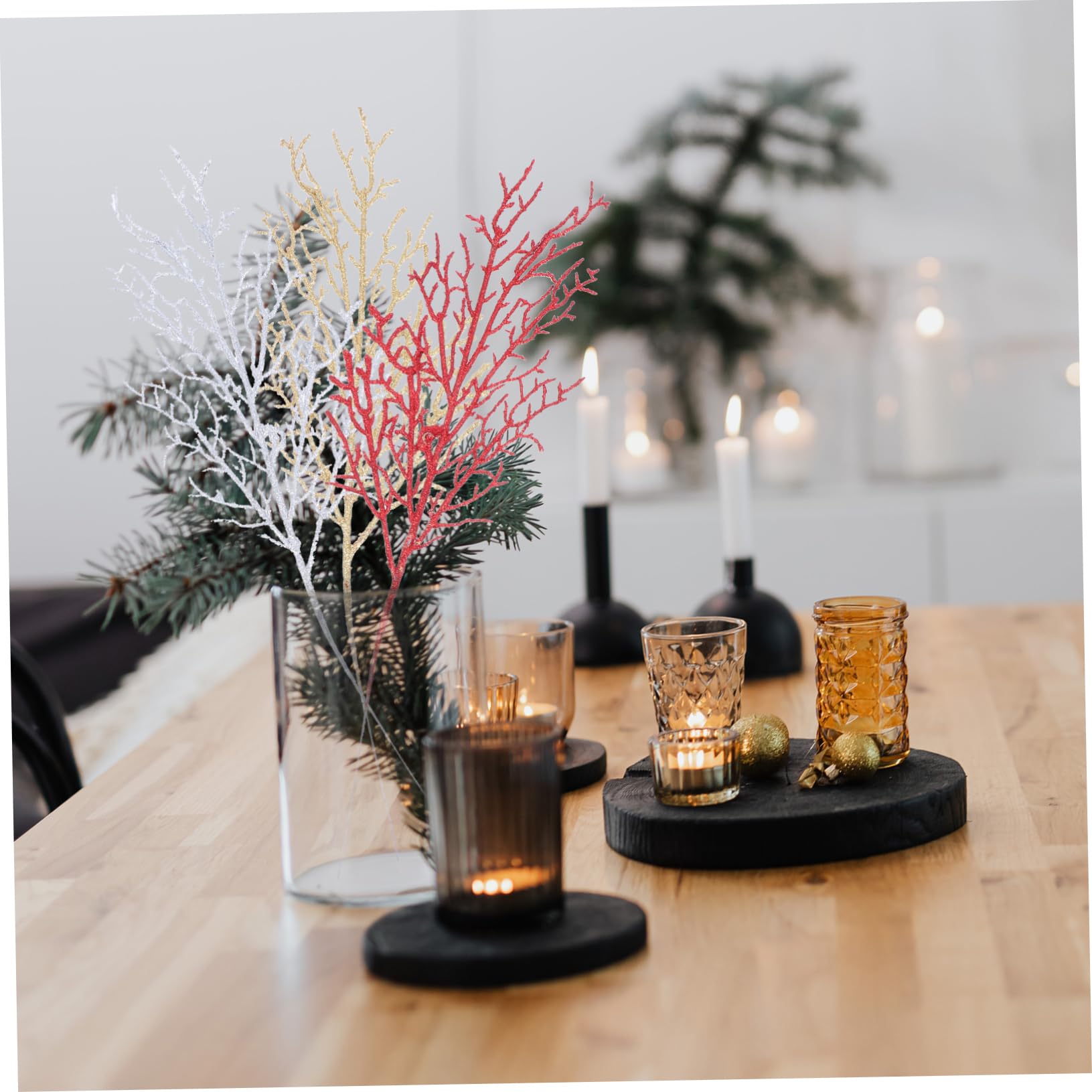 Alipis 36 Pz Rami secchi simulati foglia di felce glitterata di natale decorazioni vegetali artificiali decorazioni natalizie regalini di natale arredamento pianta ramo morto di Natale