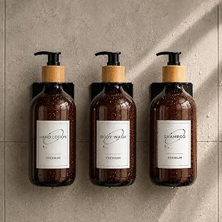 Shampoo and Conditioner Dispenser, Empty Shampoo and Conditioner Bottles | Pump Bottles for Shampoo and Conditioner, Refillable Shampoo and Conditioner Bottles with Labels (Brown 16.9oz 3-Pack)