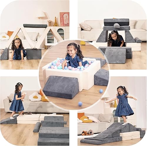 Miniatura 5 de LOAOL Sofá para niños pequeños, sofá modular para niños con piscina de bolas, sofá de escalada de espuma convertible para niños y niñas, sofá de