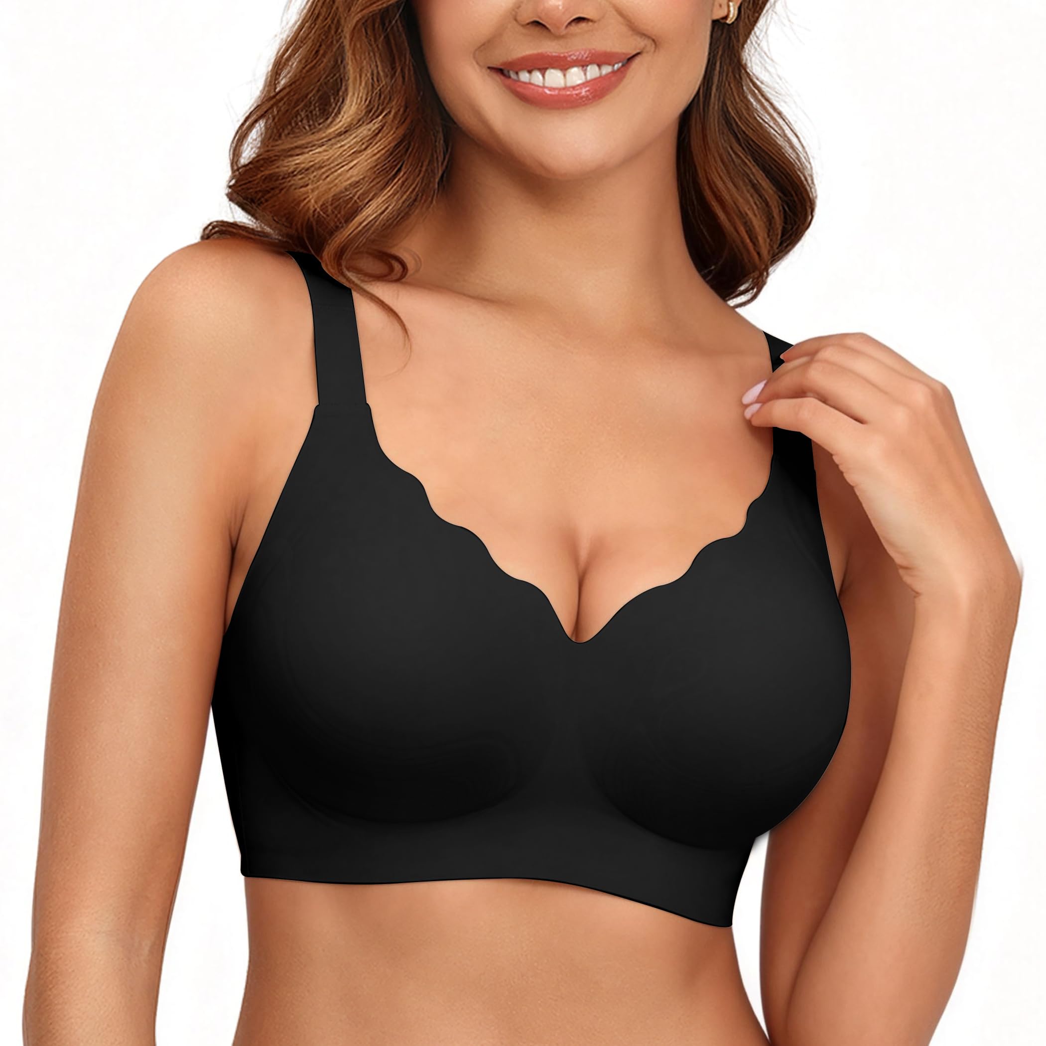 PoseFree Bra for Women Wireless Seamless Push Up Bralette - Full Coverage Comfortable Jelly Bra Scalloped Everyday/Tshirt Bra — view 8