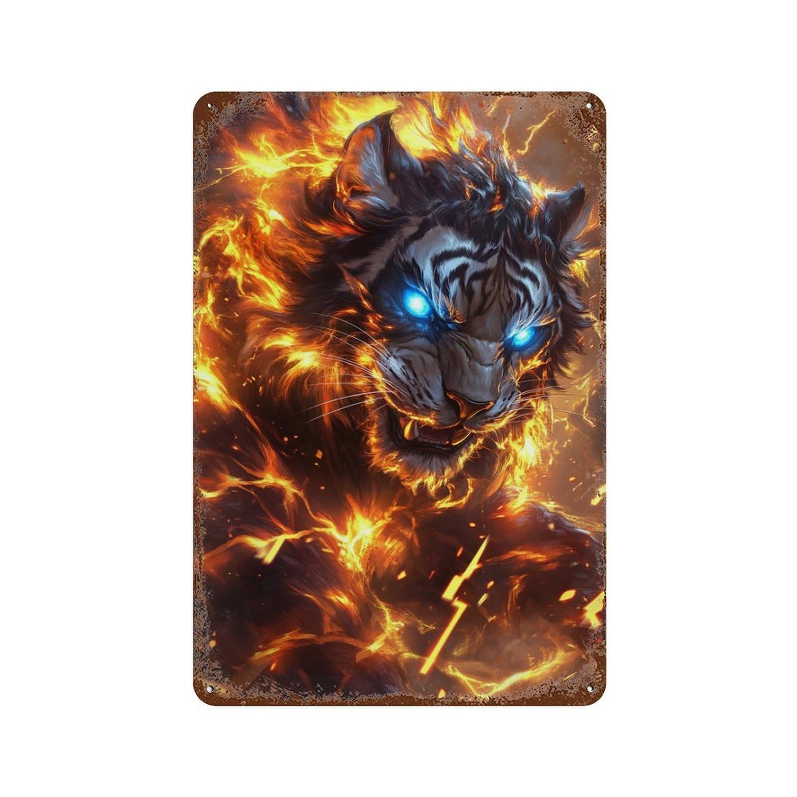 Retro Metal Sign with Flaming Tiger Artwork -2 Design 11.8"x7.9", for Bistro, Counter And Cafe Decor, Shabby Chic Decor