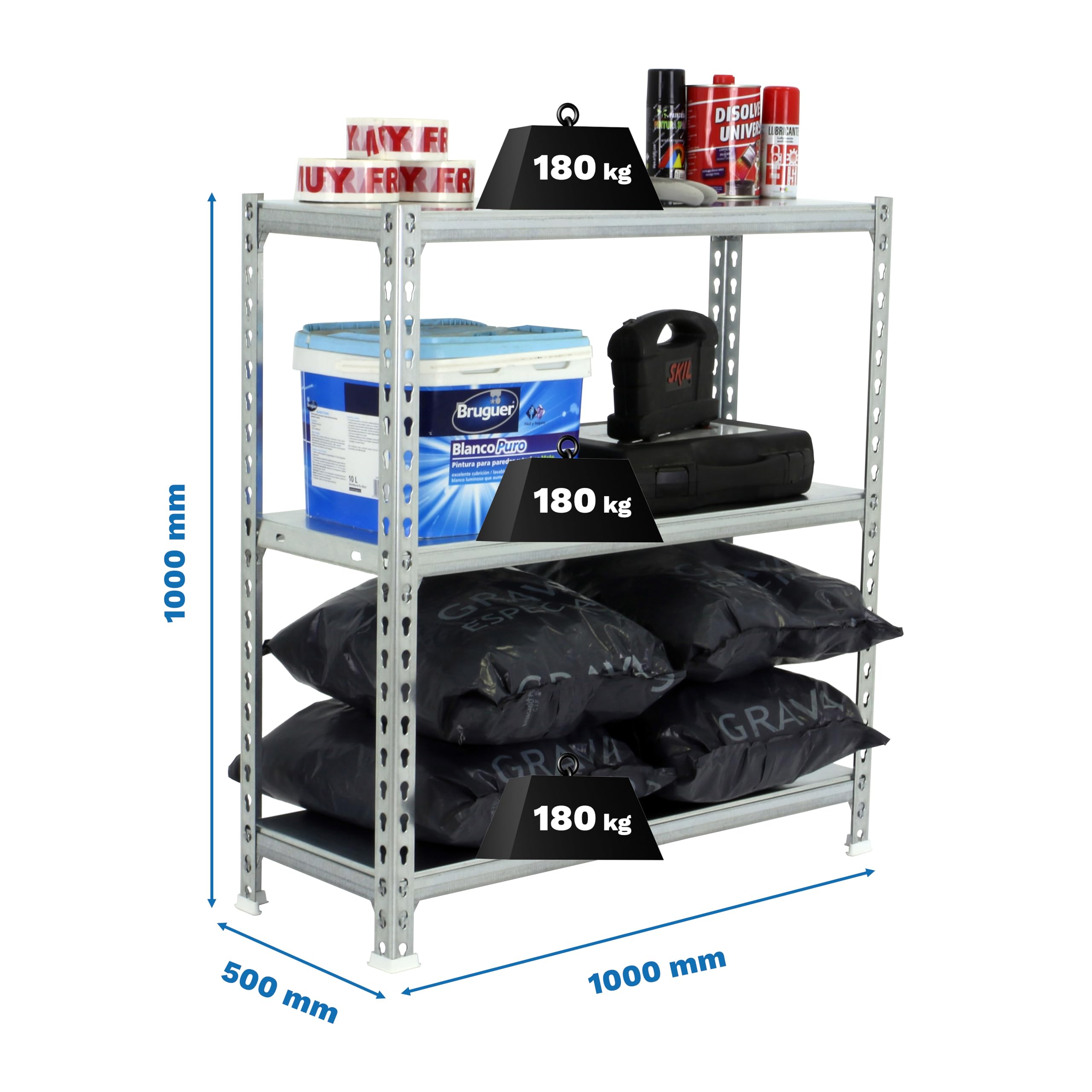 PROREGAL Schwerlastregal SMALL Metal Shark | HxBxT 100x100x50cm | Fachlast 180kg | Verzinkt | Regal Standregal Werkstattregal Lagerregal Kellerregal