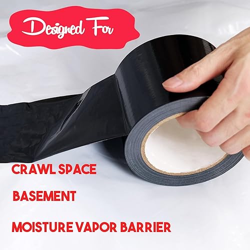 Miniatura 4 de Cinta de barrera de vapor, cinta de polietileno negro de 7 mil, costura de barrera de humedad, cinta de sellado para espacio de arrastre,