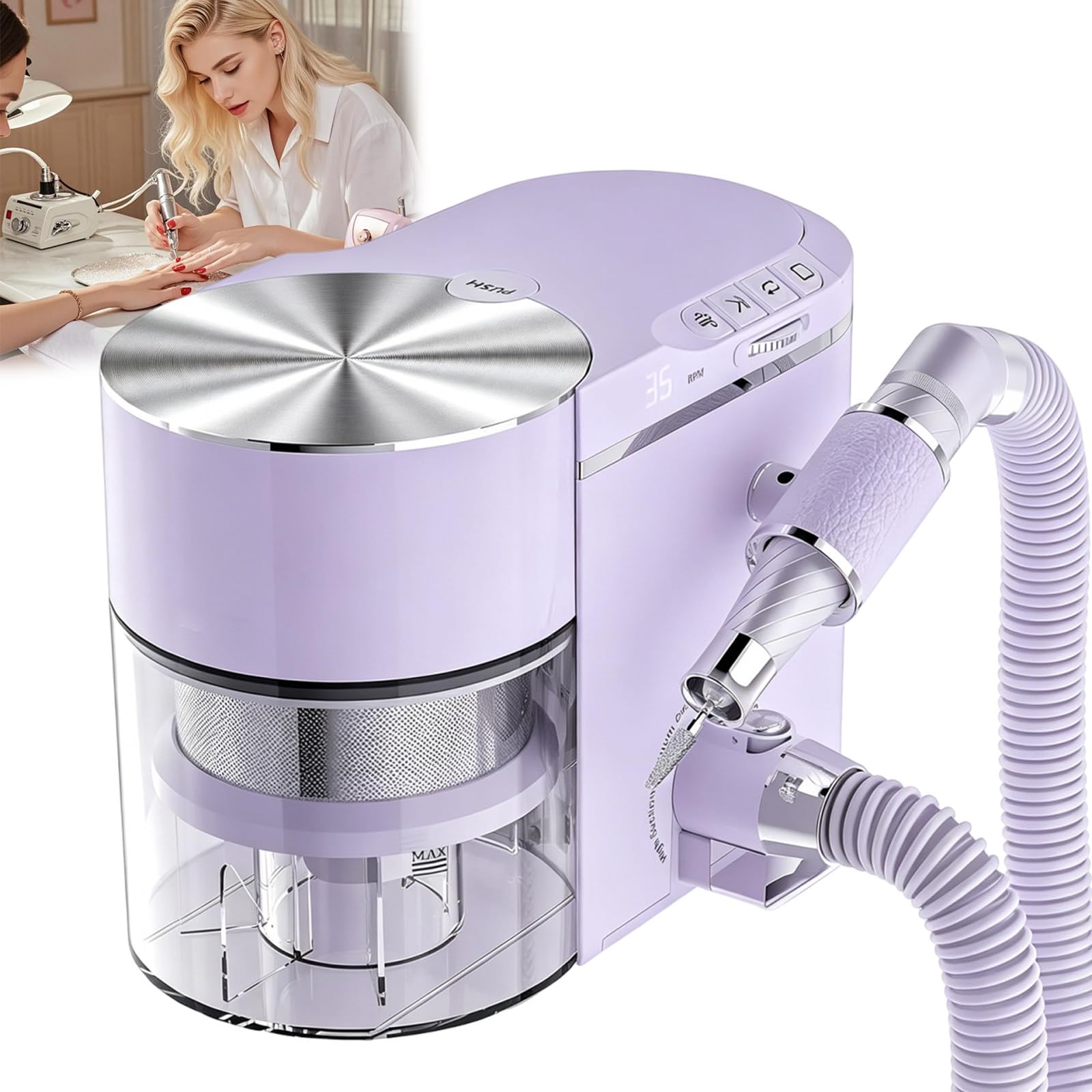 Sunseota Professional Nail Dust Collector with Nail Drill, Electric Nail Drill Nail Dust Collector,Built-in Vacuum, with 4-Button Control, Powerful Suction for a Dust-Anti Manicure Workspace Purple