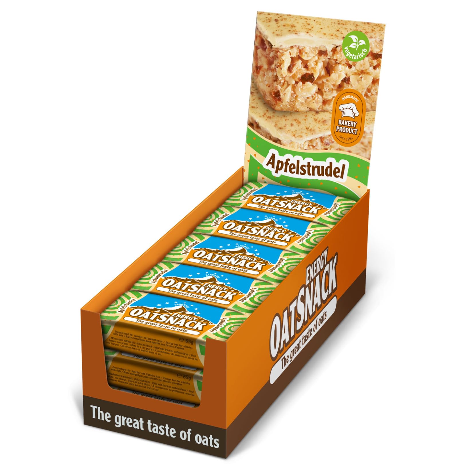EnergyOatSnack Apfelstrudel (15x65g) | Kohlenhydrat Energieriegel mit Haferflocken für Sport & Freizeit | Langanhaltende Energie & leckerer Geschmack | Handgemacht & Veggie