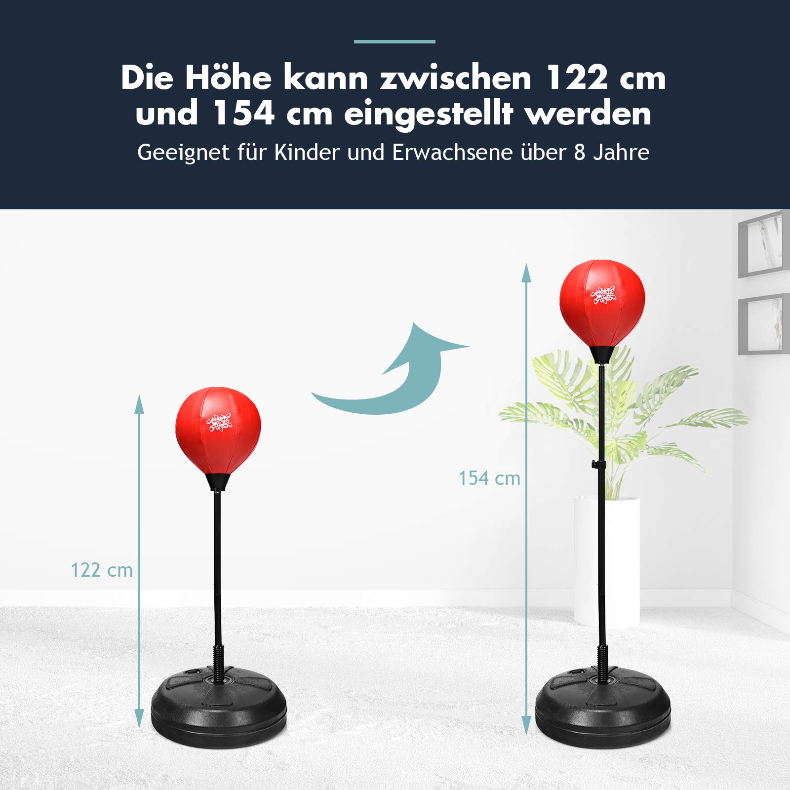DREAMADE Boxsack Kinder mit Ständer, inkl. Boxhandschuhe & Handpumpe, Standboxsack Punchingball, Höhenverstellbar Boxsack Stehend für Kinder ab 8 Jahren
