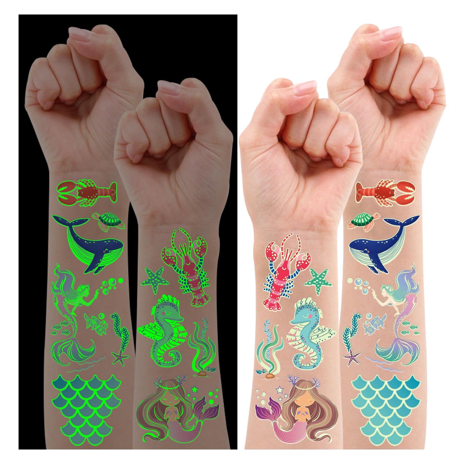 Partywind Luminous Temporary Tattoos for Kids, Glow Party Supplies Ocean