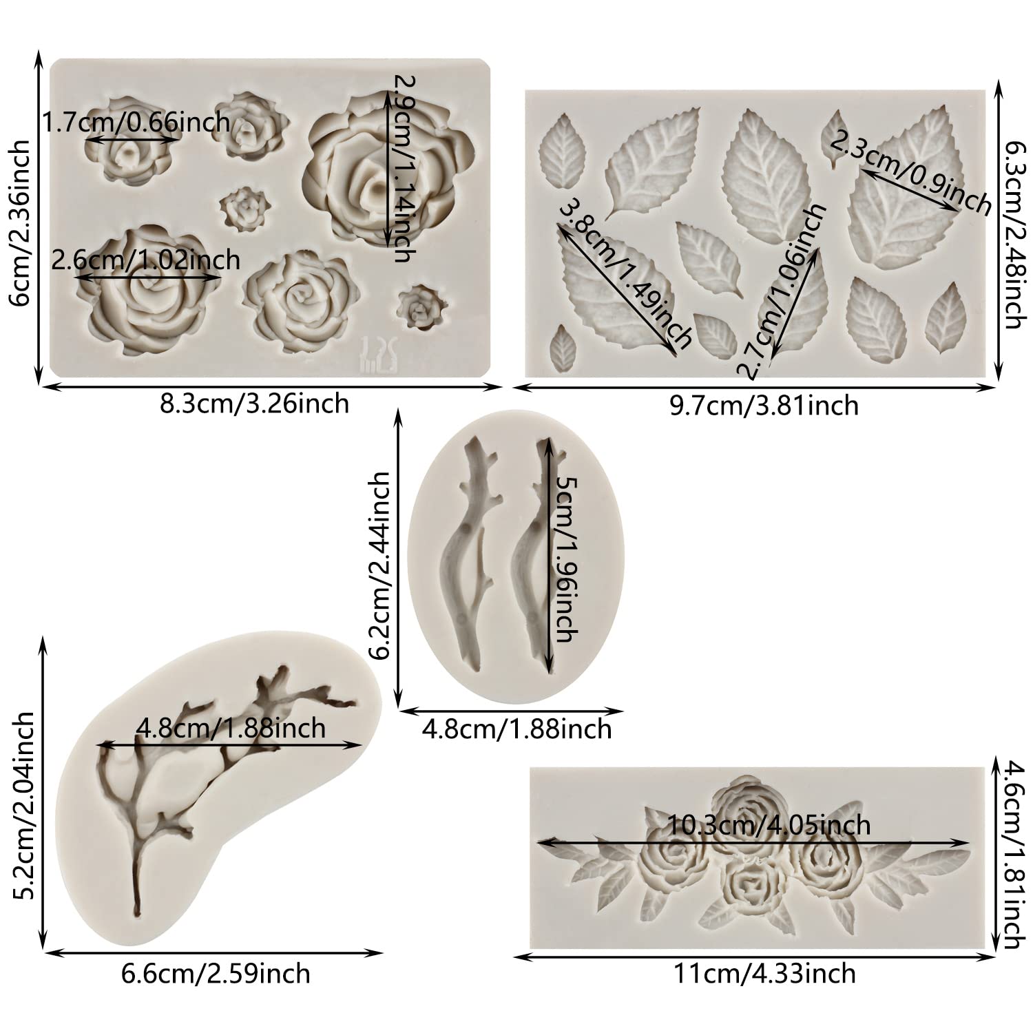 MYPRACS Rose & Blume Silikonformen - 5-teiliges Set Für Fondant & Schokolade