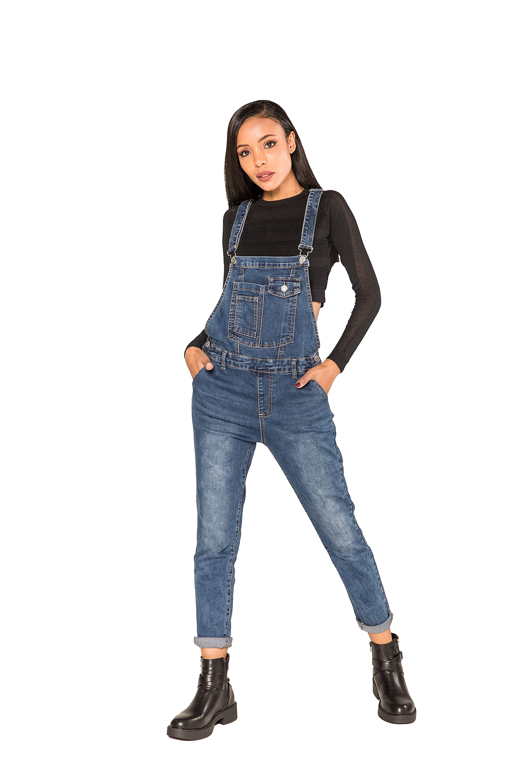Nina Carter Salopette da donna, in denim, stile vintage, tuta estiva