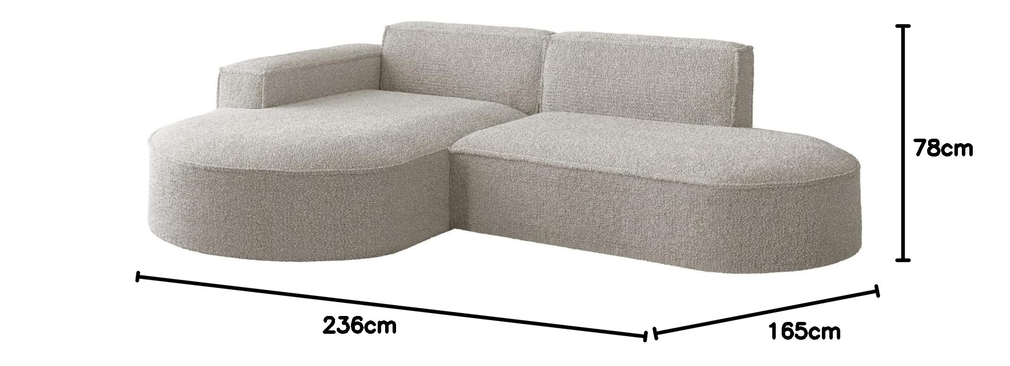 Ecksofa Parma Studio 236 cm Bouclé Stoff modern freistehend Bequeme Wohnlandschaft Links oder rechts montierbar, Beige, Loop 02, Links