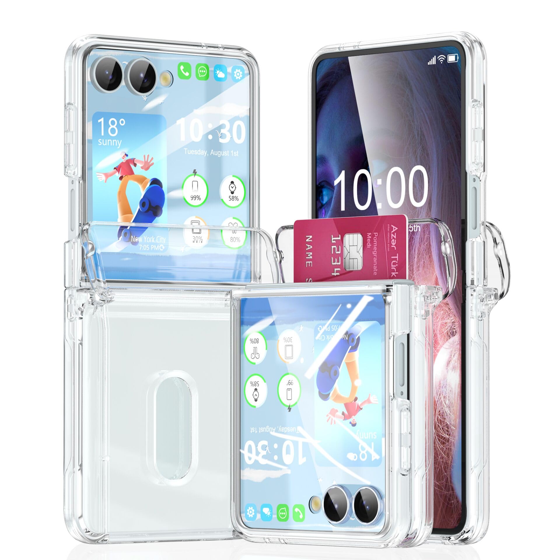 Designed for Samsung Galaxy Z Flip 7 Case, Flip 7 Wallet Case with Card Holder & Screen Protector & Hinge Protection Shockproof Durable Phone Cover (Transparent) z flip 7 case Transparent