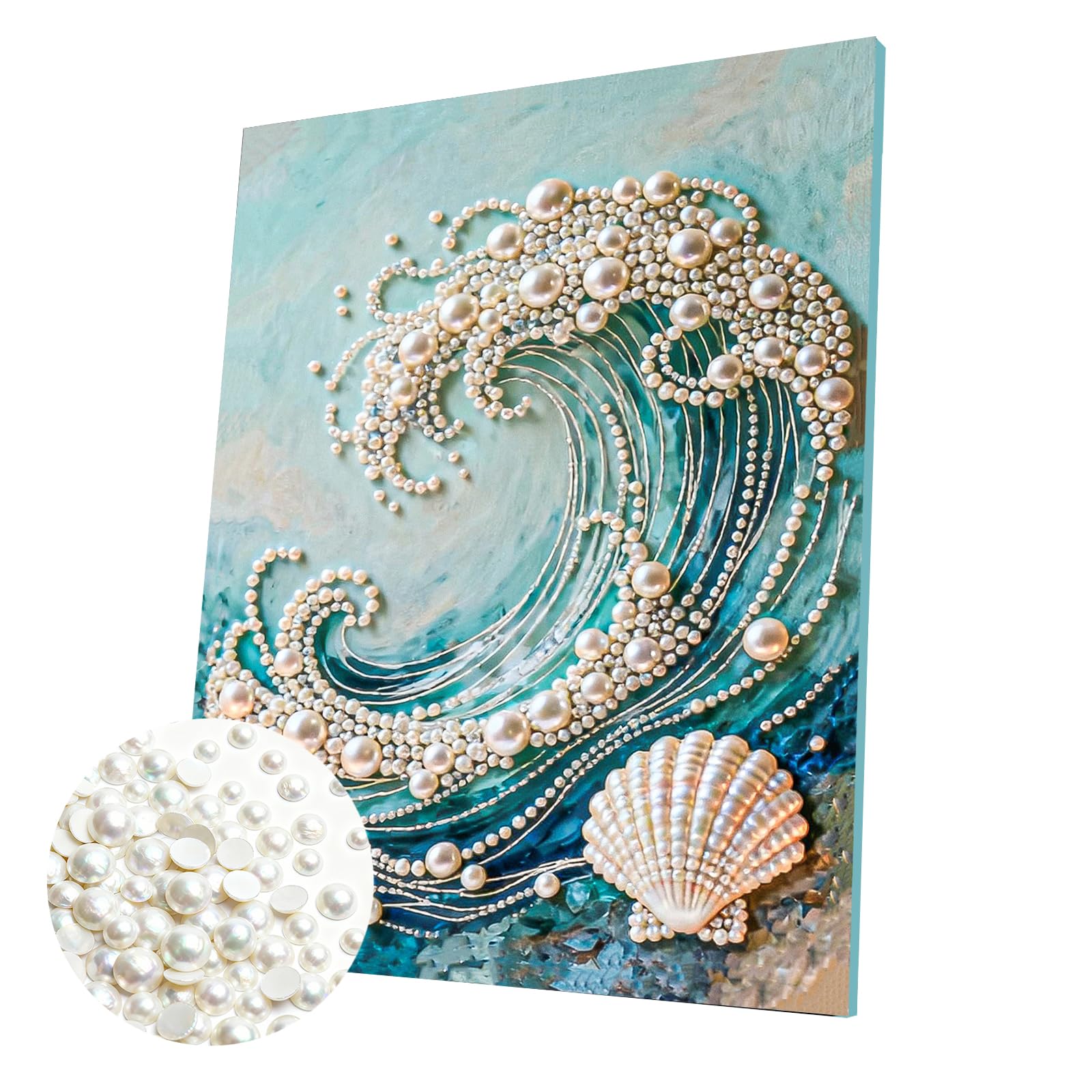 DIY Pearl Painting Kit with Wooden Frame, 3D Plastic Pearl Art Diamond Art Kits for Adults, Ready-to-Hang Home Decor, Gift for Women Beginners(Shell Wave)(40 * 50cm)
