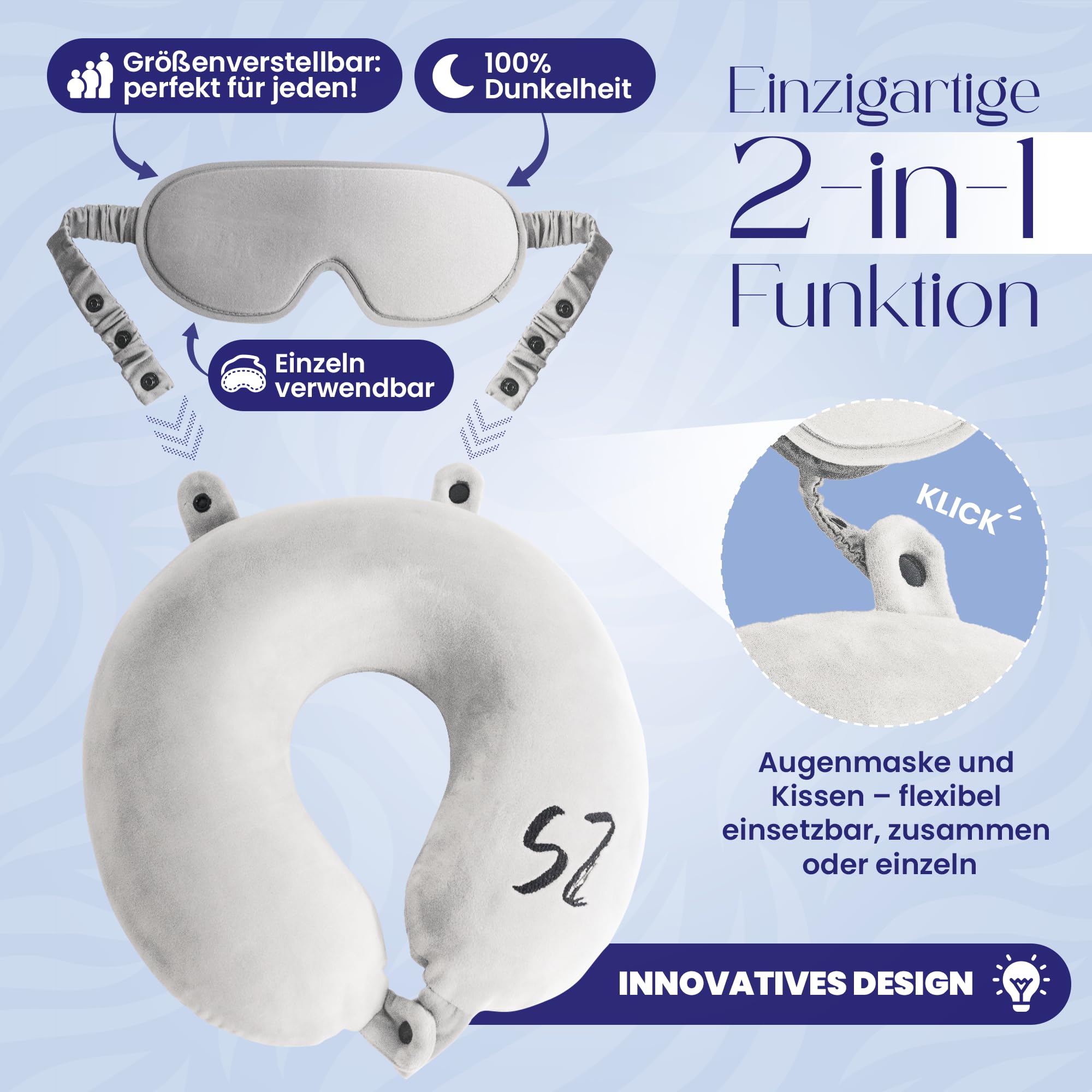Nuevo diseño de zona de Snooze – Cojín cervical 2 en 1, diseño de avión, cojín de viaje único de espuma viscoelástica, fácil de guardar cojín cervical, práctico cojín cervical, blanco